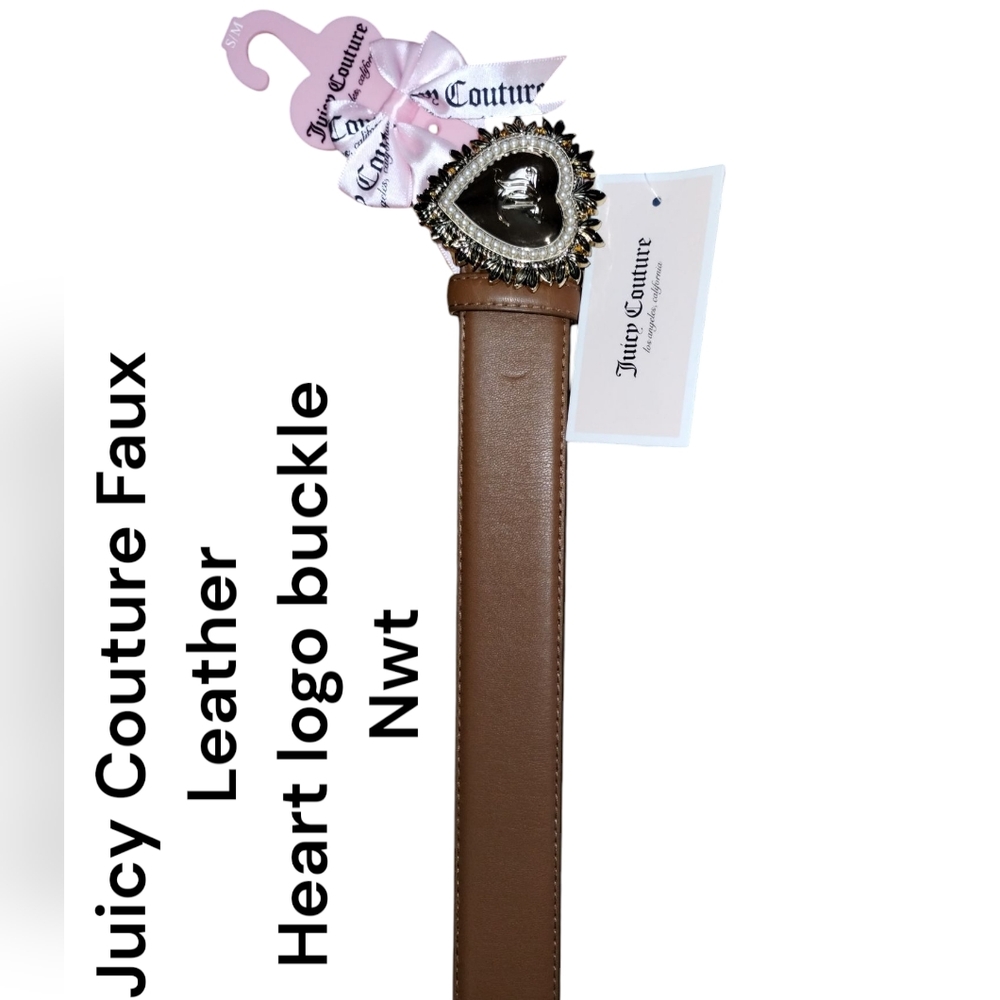 Juicy Couture Brown Faux Leather Belt Heart Logo Buckle L/XL 32-46" nwt